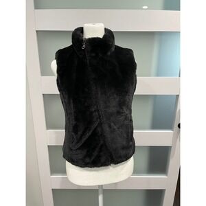 Justice Reversible Puffer Faux Fur Vest Girls Size 10 Heathered Grey Black